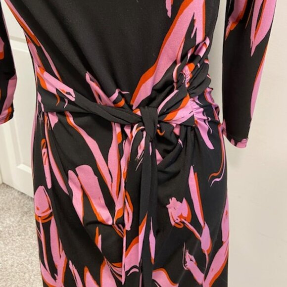 Moci by Purple Rain Black, Pink & Red Pattern Midi Dress & 3/4 Sleeve - M - Picture 3 of 9